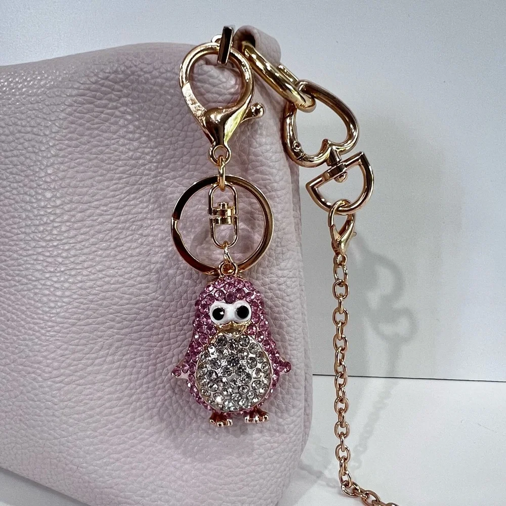 Crystal Penguin Keychain Charm - Pink